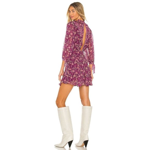 Tularosa Hopper Dress Plum Folk Floral Mini Boho Long Sleeve XS NWOT $188 - Picture 1 of 7